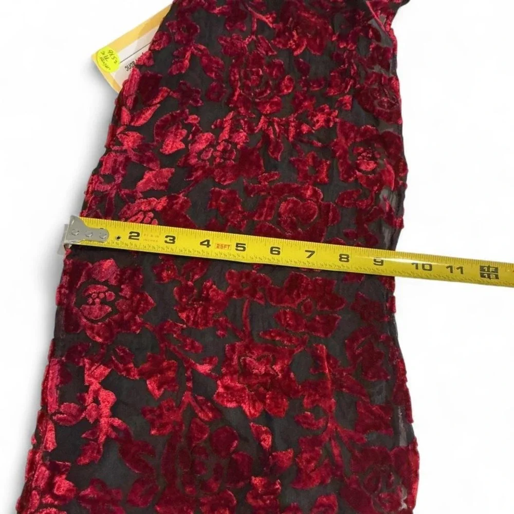 Unbranded Burnout Velvet Scarf Womens‎ OS Red Black Silk Blend Floral Fringe